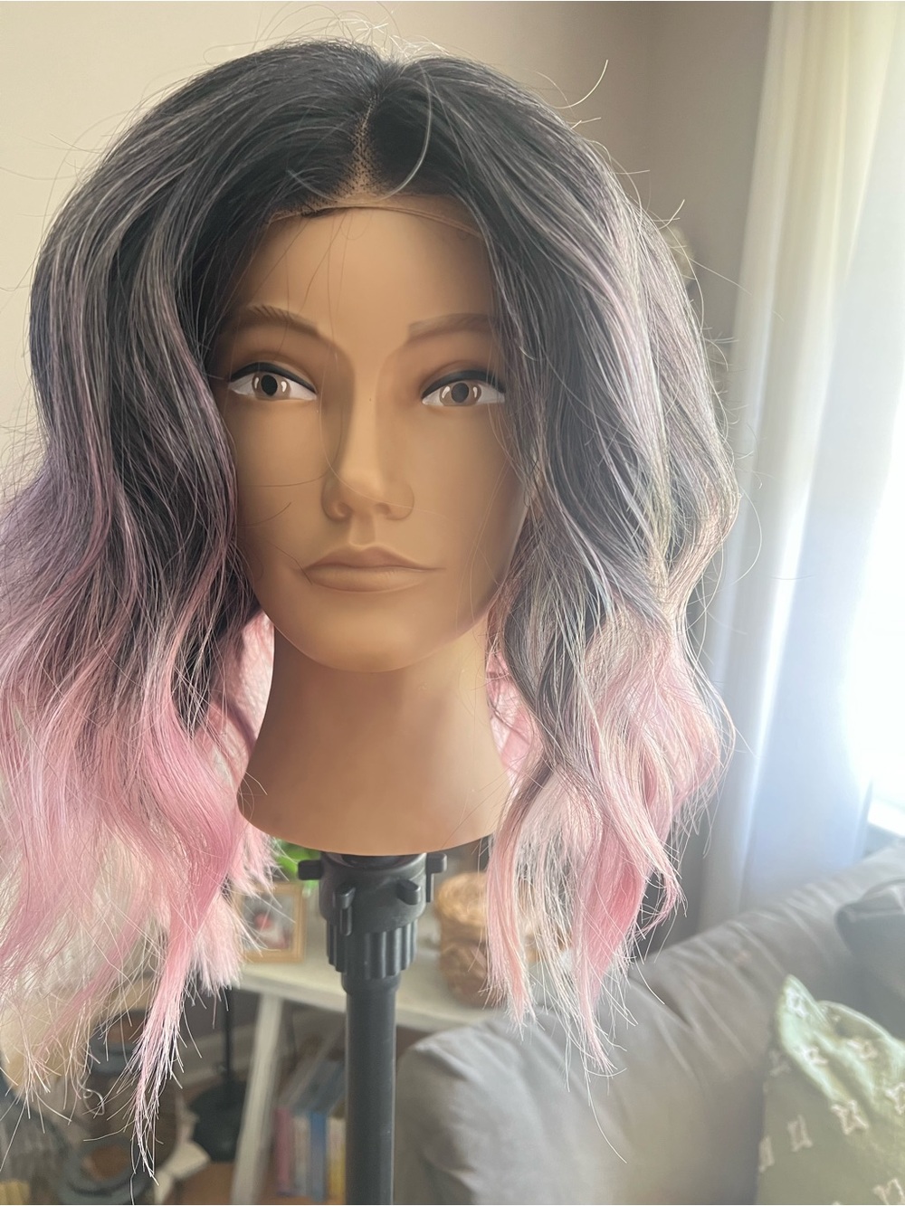 Black to Pink Wavy Ombre Synthetic Wig - Women Hair